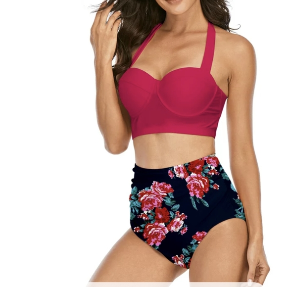 Pretty Little Bikini Kim K Floral Halter Swim suit - Picture 1 of 3